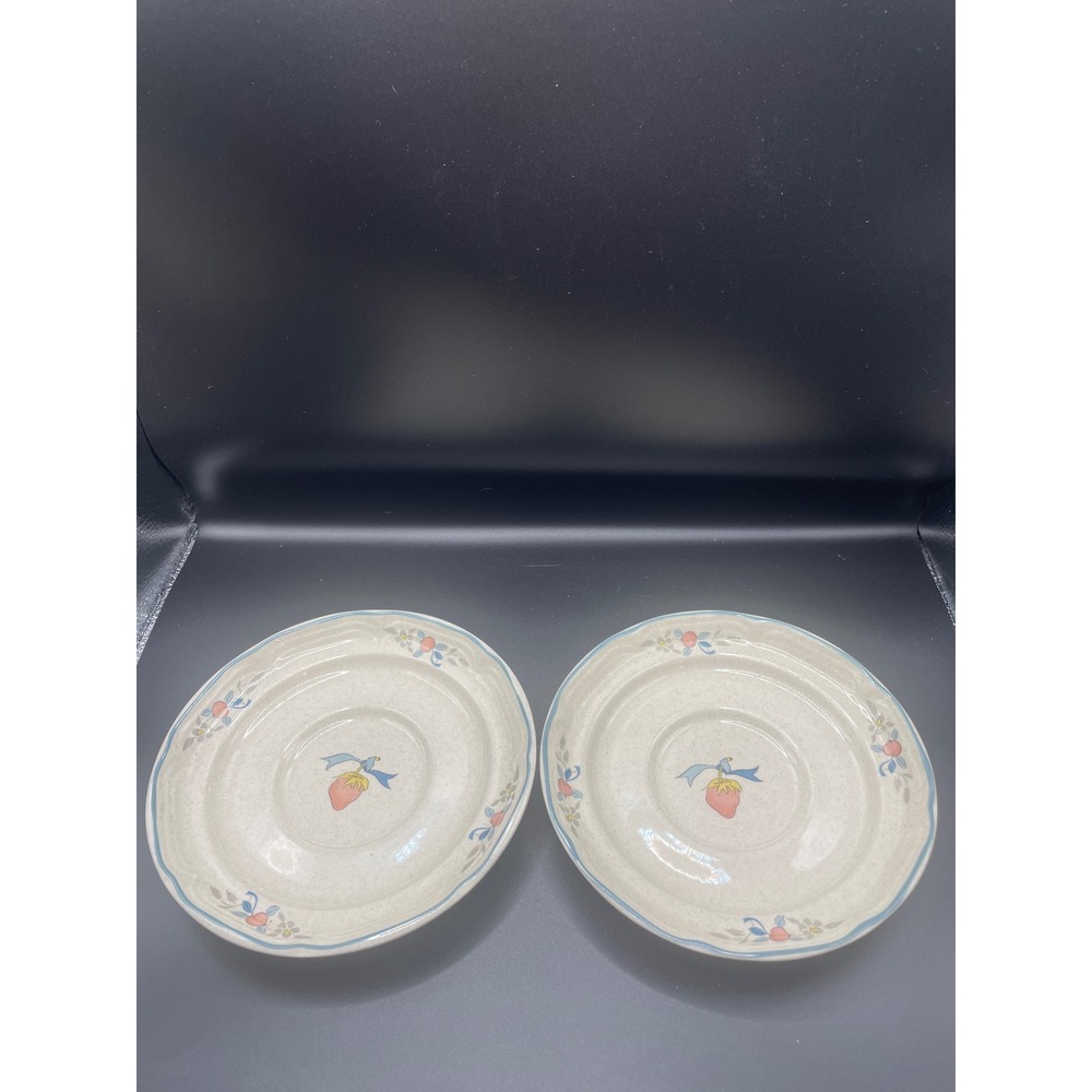 International China Marmalade Stoneware Saucers Set of 2 Strawberry Japan Vtg 6"